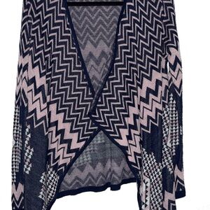 Say What? Geometric Open Cardigan Sweater Lightweight Long Sleeve